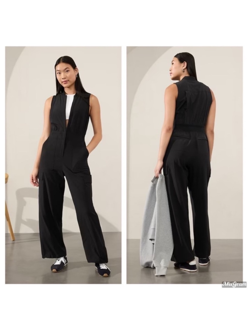 Athleta Black Sleeveless Utility Jumpsuit